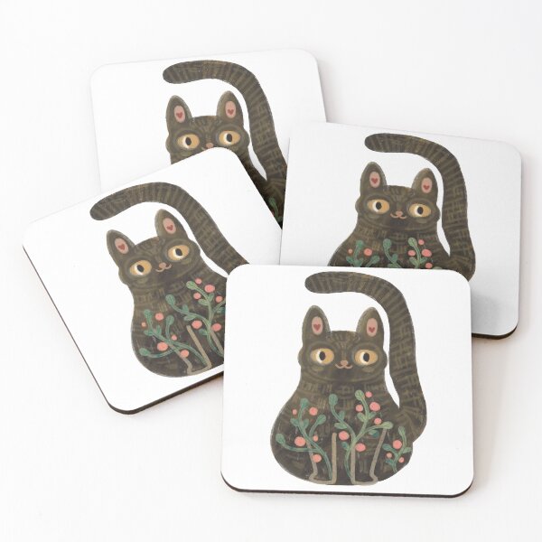 Item preview, Kawaii black cat with flowers, folkloric animals designed and sold by Dormitria.