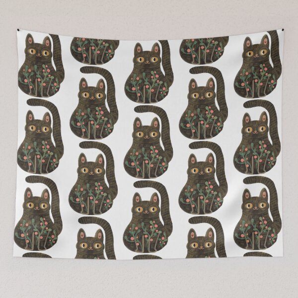 Item preview, Kawaii black cat with flowers, folkloric animals designed and sold by Dormitria.