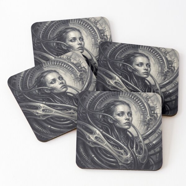 Item preview, Scifi Biomechanical portrait of a beautiful woman pinup art designed and sold by Vintage Designs +.
