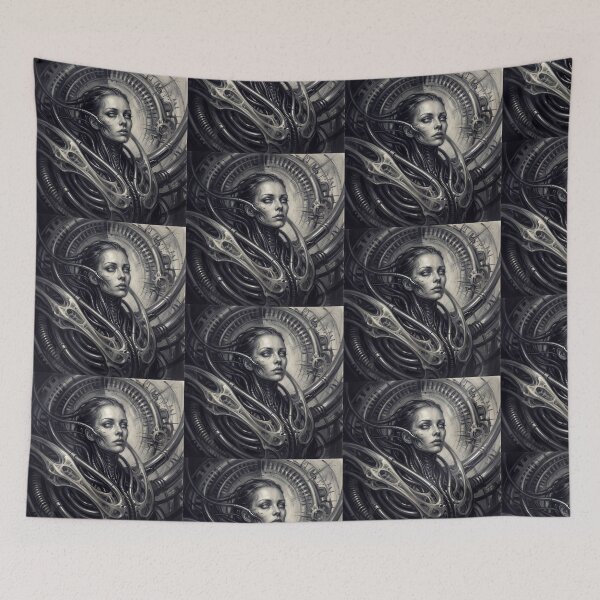 Item preview, Scifi Biomechanical portrait of a beautiful woman pinup art designed and sold by Vintage Designs +.