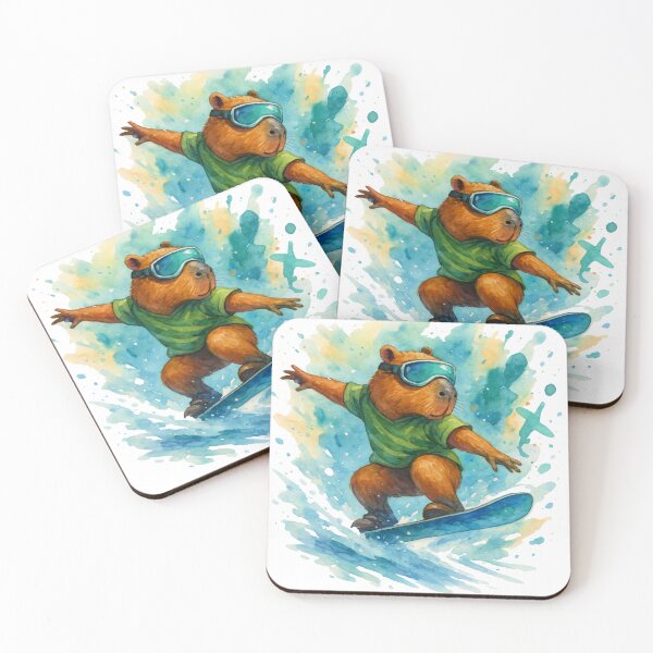 Artikelvorschau, Aquarell Capybara Snowboard Geschenk entworfen und verkauft von AlfeArts.