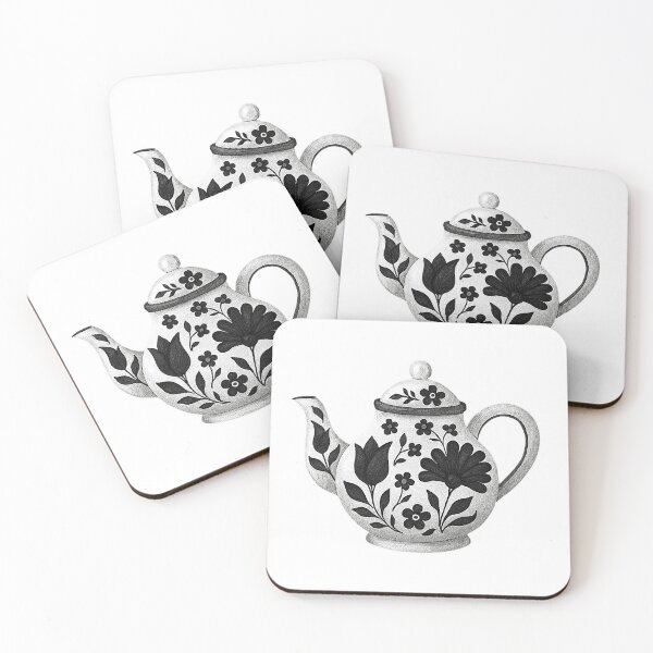 Item preview, Black & White Teapot Art – Floral Teapot Illustration designed and sold by Pacika.