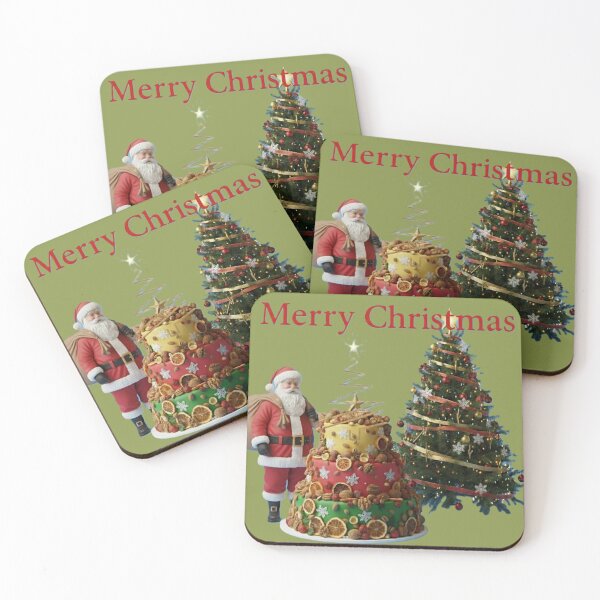 Item preview, Santa with Christmas Cake and Decorated Tree Merry Christmas Scene designed and sold by DroolWorthyUS.