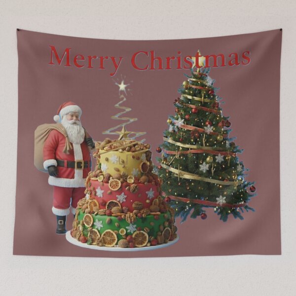 Item preview, Santa with Christmas Cake and Decorated Tree Merry Christmas Scene designed and sold by DroolWorthyUS.