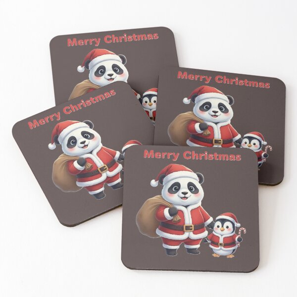 Item preview, Cute Panda and Penguin in Santa Suits Merry Christmas Illustration designed and sold by DroolWorthyUS.