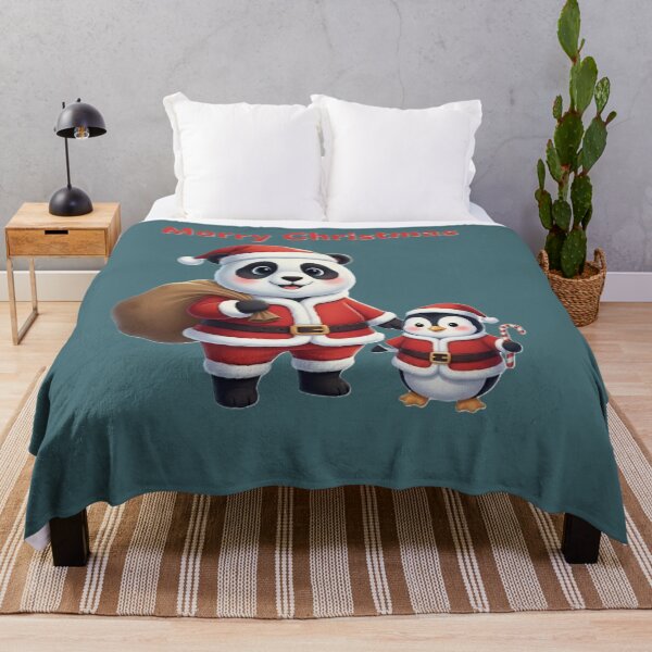 Item preview, Cute Panda and Penguin in Santa Suits Merry Christmas Illustration designed and sold by DroolWorthyUS.