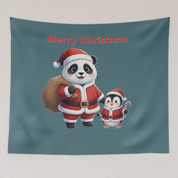 Item preview, Cute Panda and Penguin in Santa Suits Merry Christmas Illustration designed and sold by DroolWorthyUS.