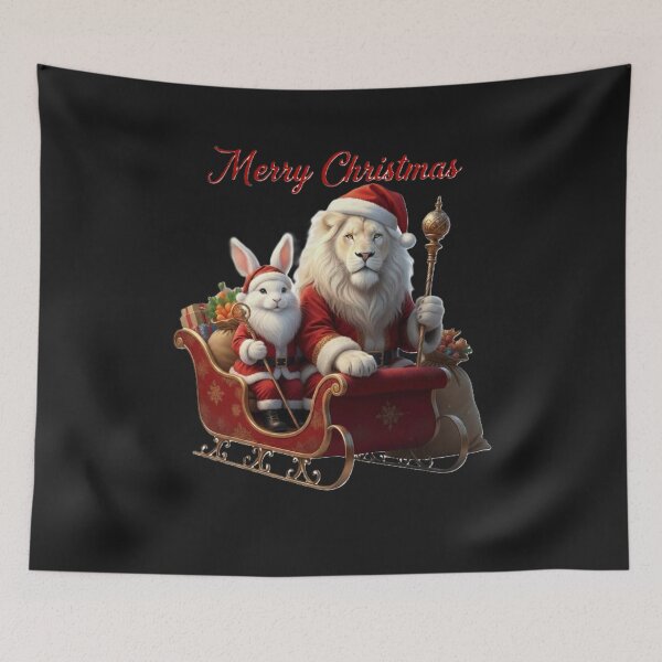 Item preview, Christmas Lion and Bunny in Santa Sleigh Illustration designed and sold by DroolWorthyUS.