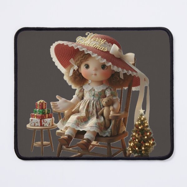 Item preview, Vintage Christmas Doll with Teddy and Decorations Illustration designed and sold by DroolWorthyUS.