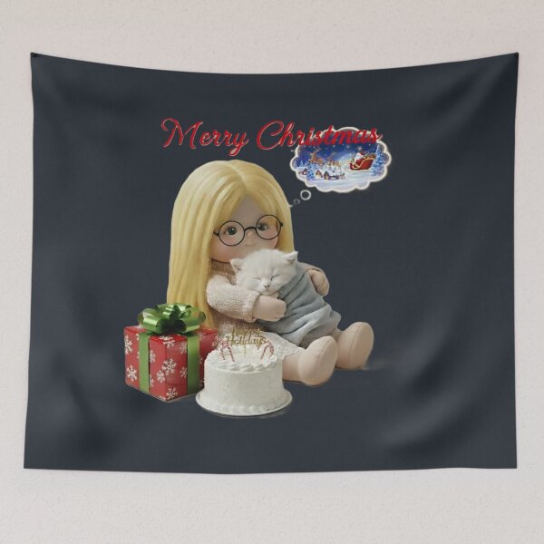 Item preview, Cute Christmas Doll with Kitten, Gifts, and Holiday Cake Illustration designed and sold by DroolWorthyUS.