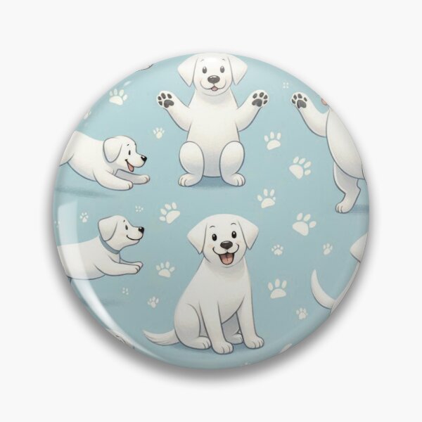 Artikelvorschau, Verspielte weiße Labrador-Welpen auf blauem Hintergrund entworfen und verkauft von Wags & Tails.