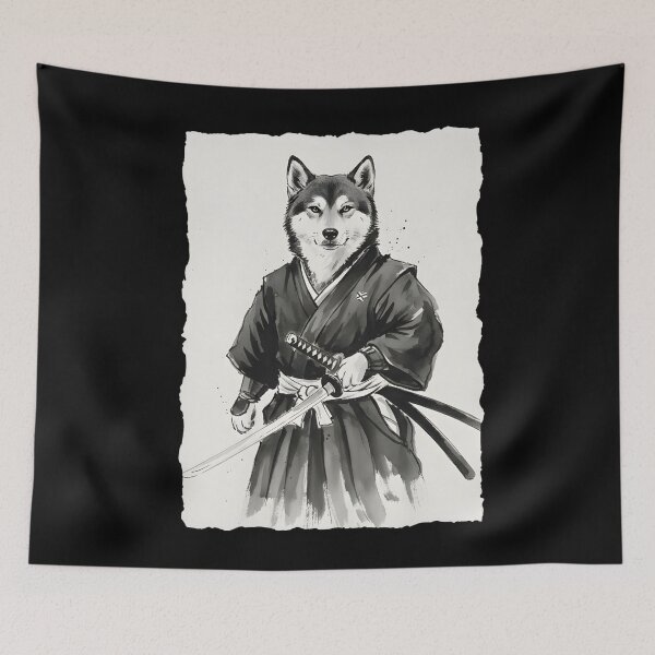 Item preview, Samurai Dog Ink Art – Shiba Inu Warrior in Japanese Sumi-e Style designed and sold by YYoYY.