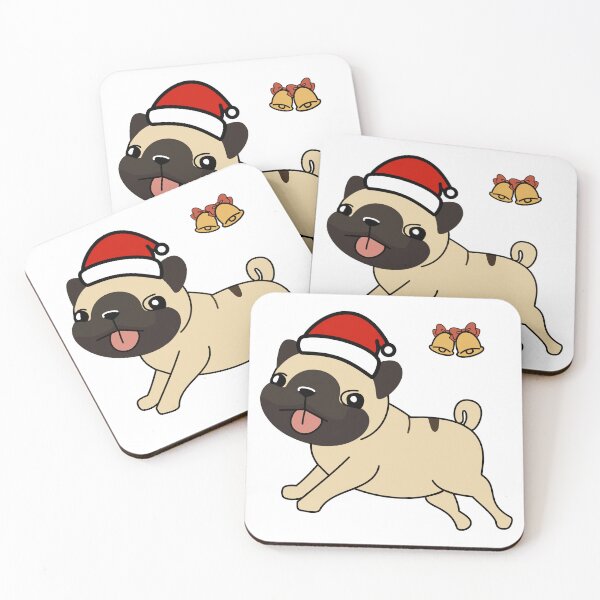 Item preview, Cute Pug Christmas Dog With Santa Hat & Bells – Holiday Pet Illustration designed and sold by Lu7u.
