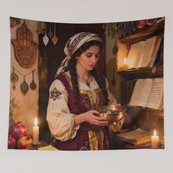 Item preview, Sephardic Magic Woman – 16th Century Mystic Blessings Art designed and sold by SoniaSarkali.