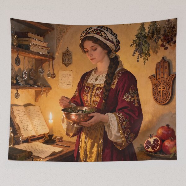 Item preview, Sephardic Magic Woman – 16th Century Mystic Blessings Art designed and sold by SoniaSarkali.