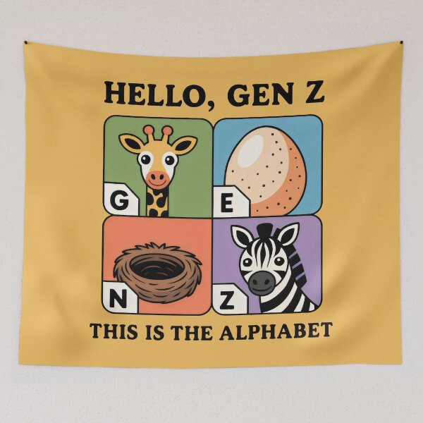 Item preview, Hello GEN Z Alphabet Design with Giraffe, Egg, Nest, Zebra in Cartoon Grid designed and sold by SplashTastic.