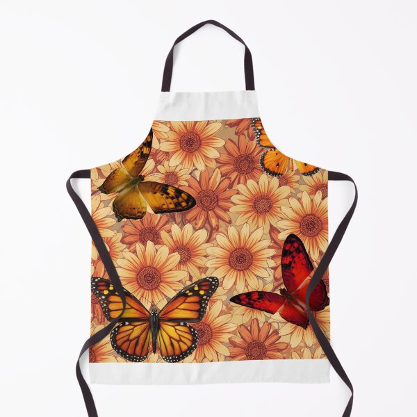 Artikelvorschau, Gänseblümchen im Retro-Stil der 70er Jahre in warmen Orange- und Cremetönen mit Schmetterlingen, entworfen und verkauft von tsintsinshop.