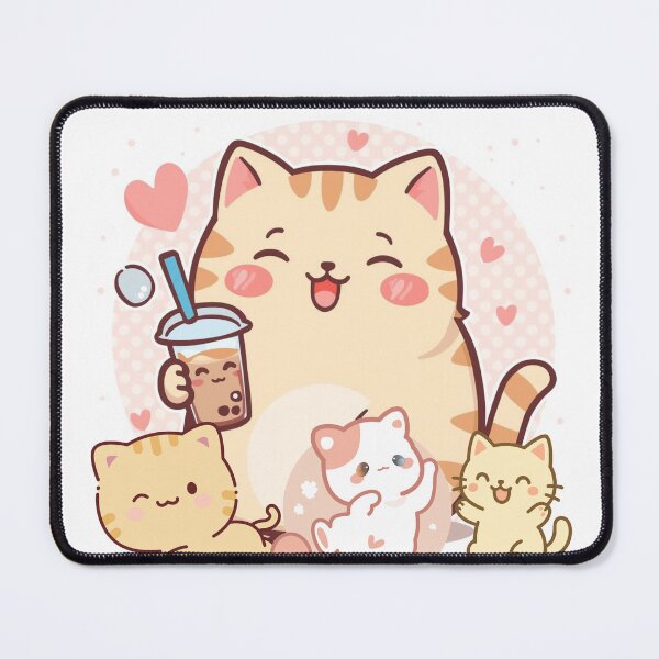 Item preview, kawaii chubby cat holding bubble tea designed and sold by tsintsinshop.