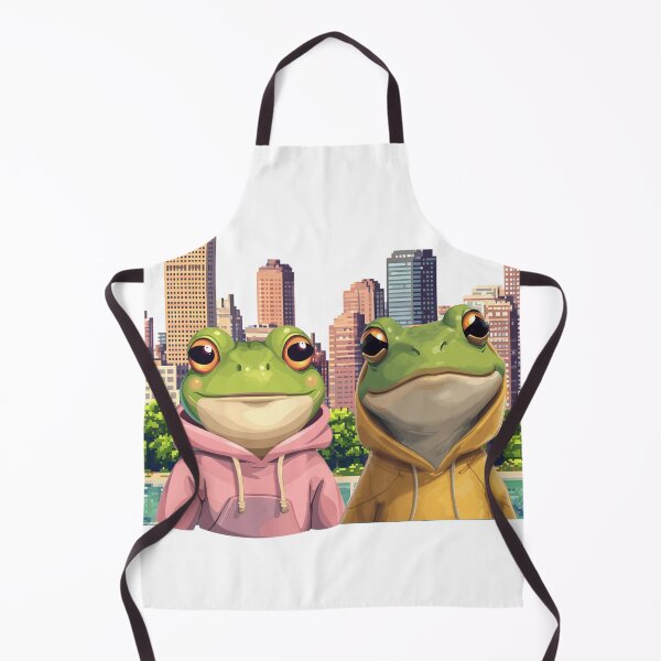 Item preview, cute smiling frogs wearing a hoodie in the city designed and sold by tsintsinshop.