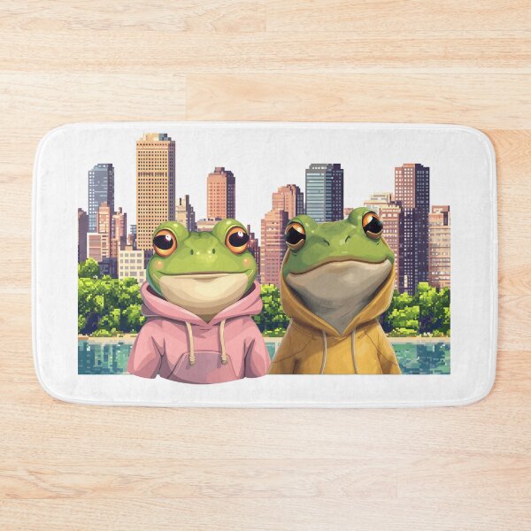 Item preview, cute smiling frogs wearing a hoodie in the city designed and sold by tsintsinshop.