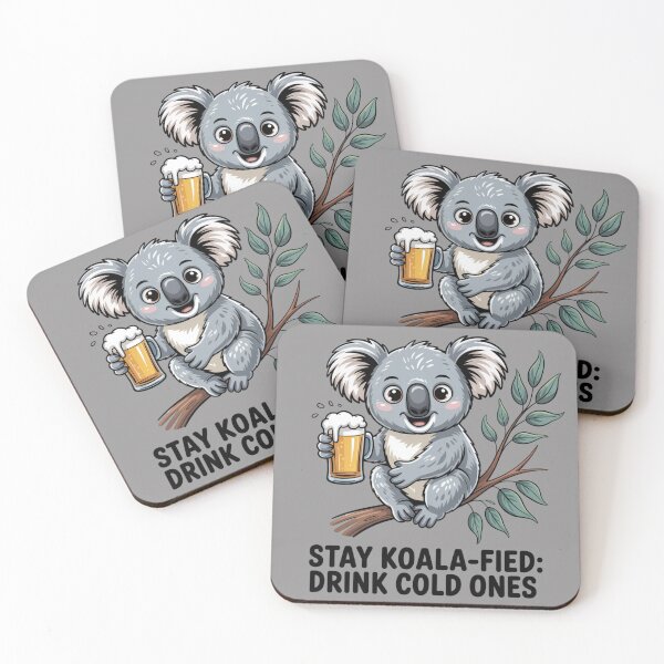 Item preview, Stay Koala–Fied Drink Cold Ones: Koala Mode Activated: Koala Edition - Funny Emu Animal Drinking T-Shirt designed and sold by Grang Art Artistic Designs.
