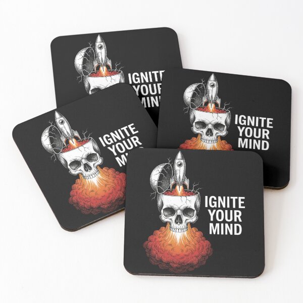Item preview, Ignite Your Mind Rocket Launching From Skull Surreal Space Art designed and sold by SerenadeArtHub.