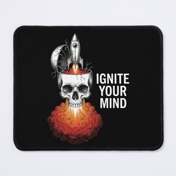 Item preview, Ignite Your Mind Rocket Launching From Skull Surreal Space Art designed and sold by SerenadeArtHub.
