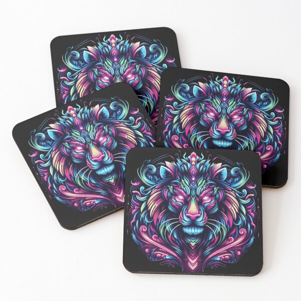 Item preview, Neon Psychedelic Lion Art – Vibrant Glow Illustration designed and sold by Dogandesighn.