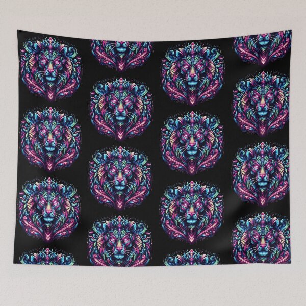 Item preview, Neon Psychedelic Lion Art – Vibrant Glow Illustration designed and sold by Dogandesighn.