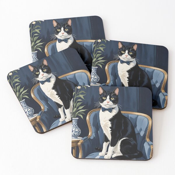 Item preview, A dapper tuxedo cat on a chair designed and sold by Ponted.