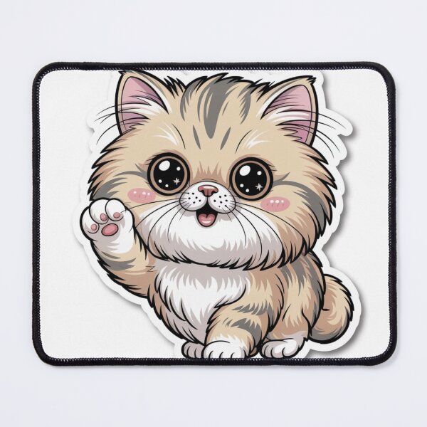Item preview, Kawaii Fluffy Persian Cat Waving – Cute Chubby Kitty Sticker designed and sold by AnuMallow.