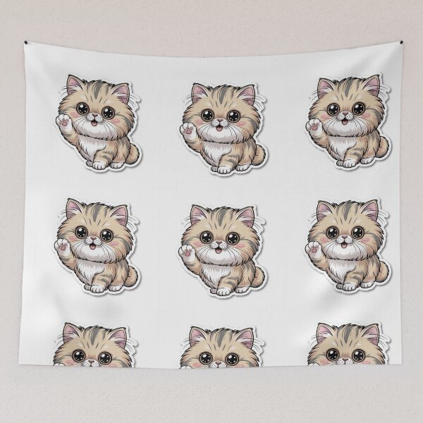 Item preview, Kawaii Fluffy Persian Cat Waving – Cute Chubby Kitty Sticker designed and sold by Adhiriya.