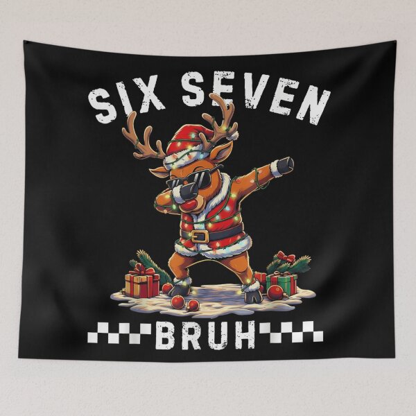 Item preview, Six Seven Bruh Dabbing Reindeer Wearing Santa Suit and Christmas Lights designed and sold by Aladino Tamayo.