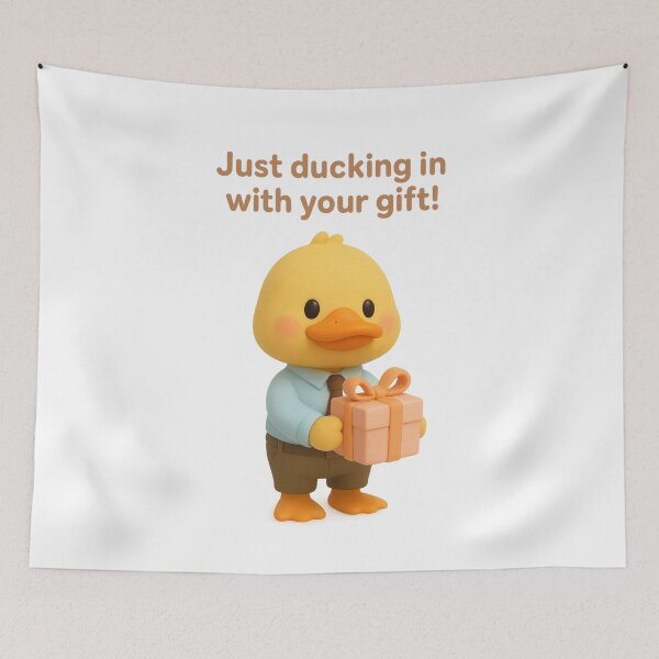 Item preview, Cute Duck in Office Wear Holding Gift - Just Ducking In With Your Gift | Kawaii Funny Work Office Art designed and sold by Moons Studio.