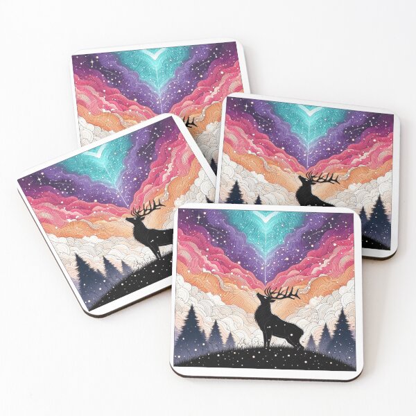 Item preview, Cosmic Aurora Elk Galaxy Forest Art designed and sold by BigBlueArt.