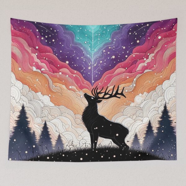 Item preview, Cosmic Aurora Elk Galaxy Forest Art designed and sold by BigBlueArt.