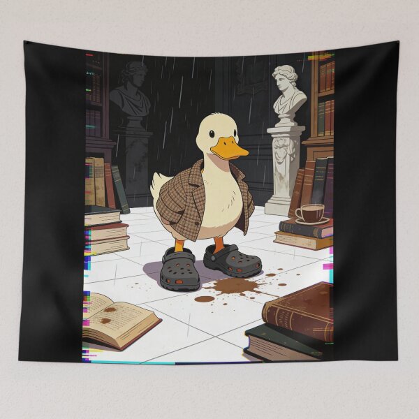 Item preview, Rainy Day Dark Academia Duck Wearing Clogs | Whimsical Library Scholar Bird Art designed and sold by Cherrydora.