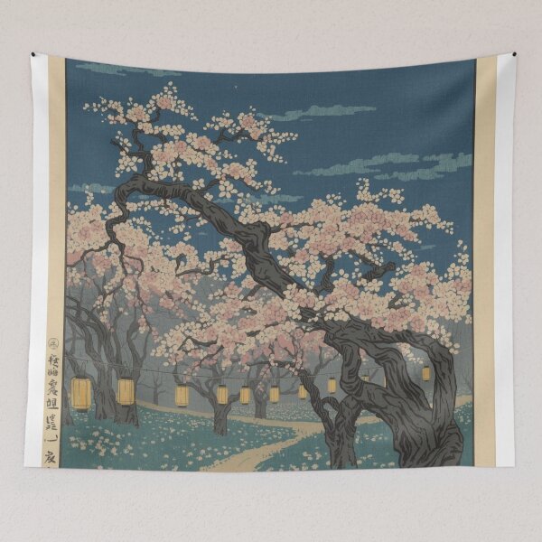 Item preview, Japanese Ukiyo-e Plum Blossom Night Scene - Traditional Woodblock Art Lantern Festival Aesthetic designed and sold by Vandy Fullam.