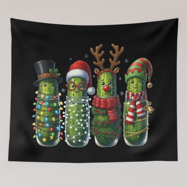 Item preview, Cute Christmas Pickles Wearing Festive Holiday Accessories and Lights designed and sold by Aladino Tamayo.