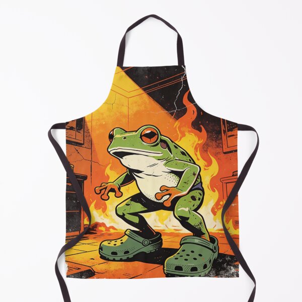 Item preview, Distressed Retro Poster Frog: Amphibian Hero in Flames Wearing Green Comfort Clogs Art designed and sold by Cherrydora.