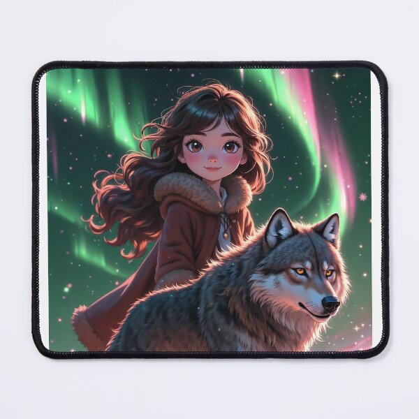 Item preview, Girl and Wolf Under Aurora Lights designed and sold by Jagruti_Artzone.