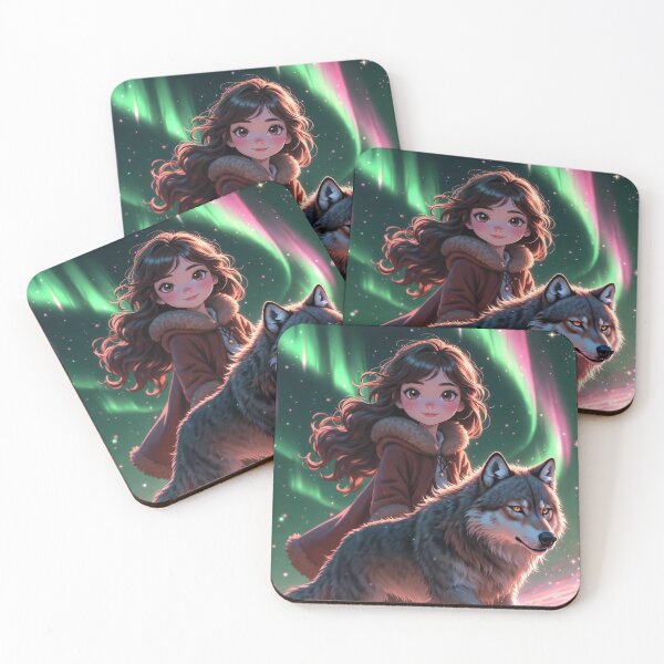 Item preview, Girl and Wolf Under Aurora Lights designed and sold by Jagruti_Artzone.