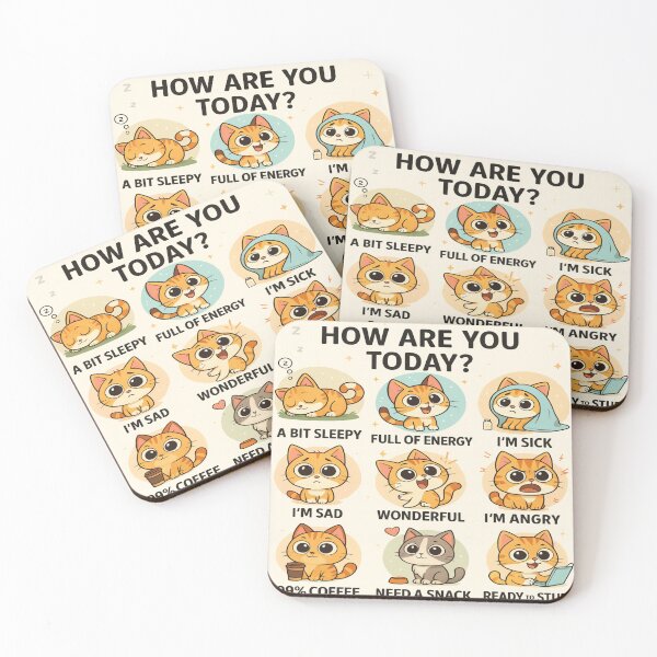 Item preview, How Are You Today? Cute Mood Cats Chart Poster | Kawaii Cat Meme designed and sold by POD DYNASTY | Original Print On Demand T-Shirt Graphics.