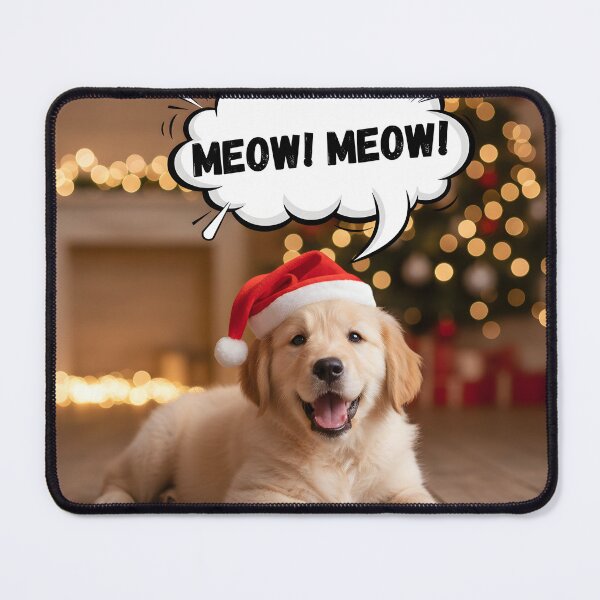 Item preview, Funny Christmas Puppy Saying "Meow" in Santa Hat designed and sold by ReykorShop.