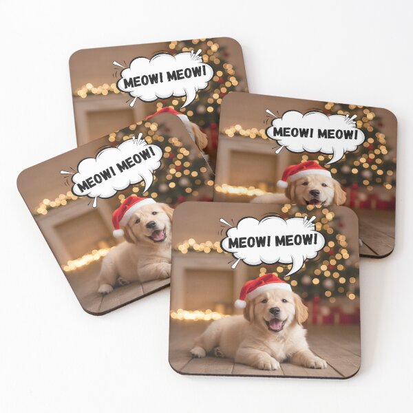 Item preview, Funny Christmas Puppy Saying "Meow" in Santa Hat designed and sold by ReykorShop.