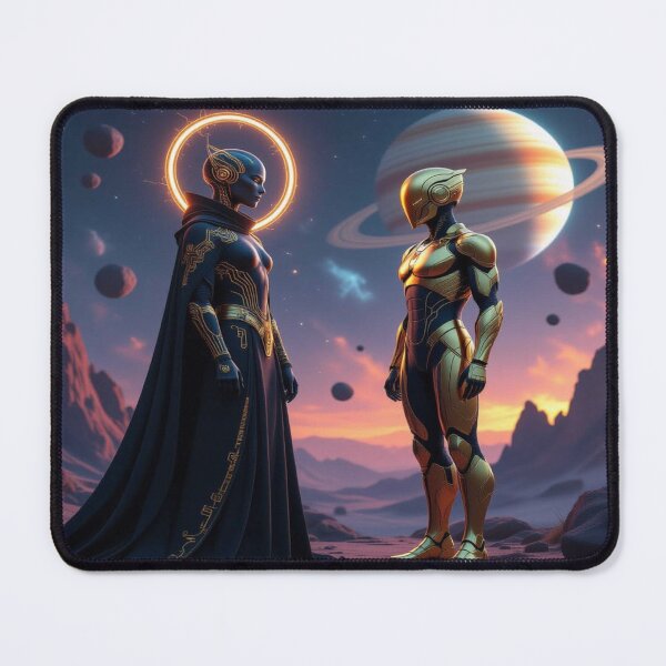 Item preview, Celestial Encounter on Alien Planet: Sci-Fi Duel between Divine Presence & Space Warrior designed and sold by FotoworldEdel.