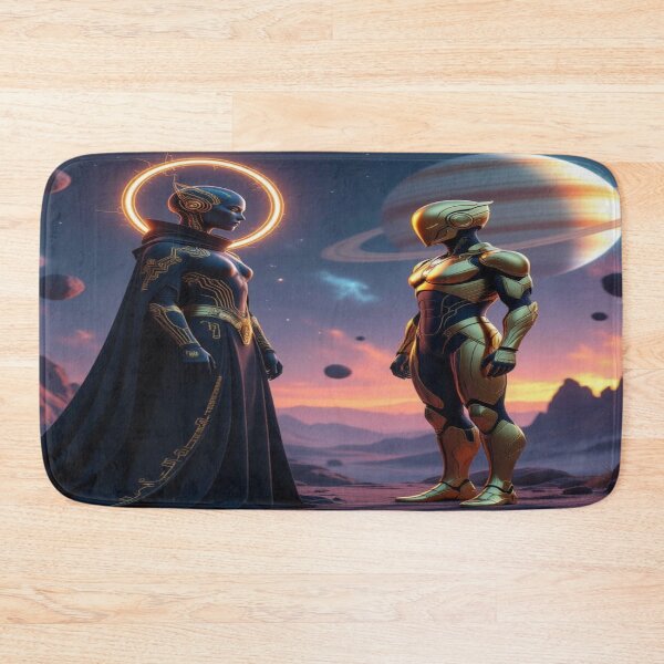Item preview, Celestial Encounter on Alien Planet: Sci-Fi Duel between Divine Presence & Space Warrior designed and sold by FotoworldEdel.