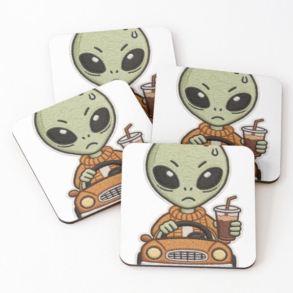 Item preview, Stressed Alien Commuting Driver Embroidered Patch Style | Retro Knit Sweater Iced Coffee Vibe designed and sold by Cherrydora.