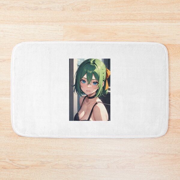 Item preview, Vibrant Green-Haired Anime Girl Portrait with Bright Blue Eyes designed and sold by iloveanimechibi.
