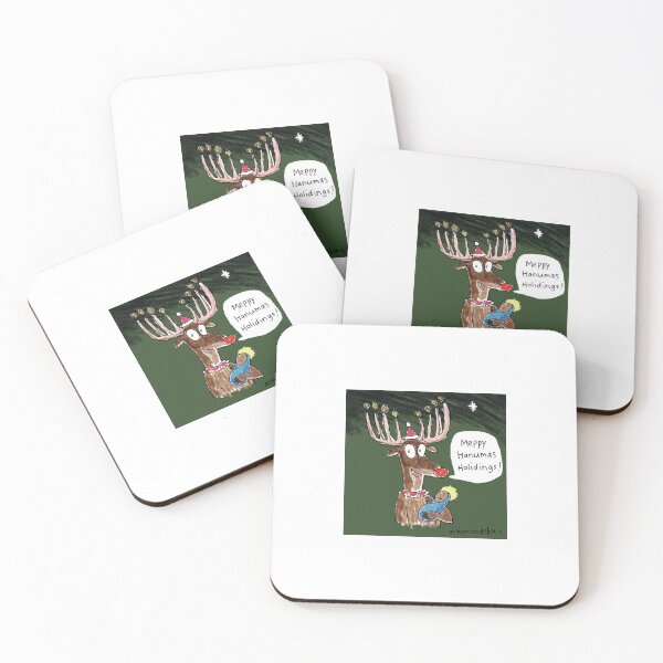 Item preview, Reindeer with red nose, menorah antlers, and haloed baby designed and sold by Raymond Nakamura.